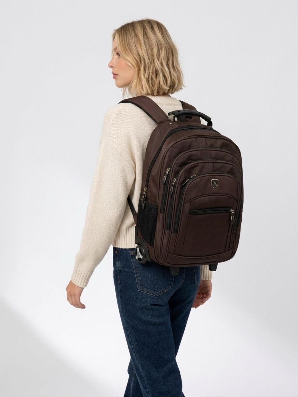 Savanna mochila con ruedas trolley travel backpack marrón